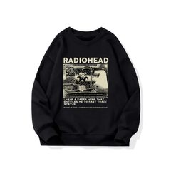 Radio Heat Baskılı Siyah Unisex Oversize Bisiklet Yaka Sweatshirt