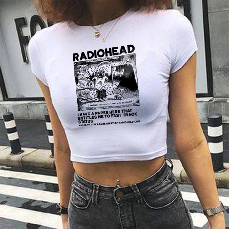 Radiohead Baskılı Beyaz Crop