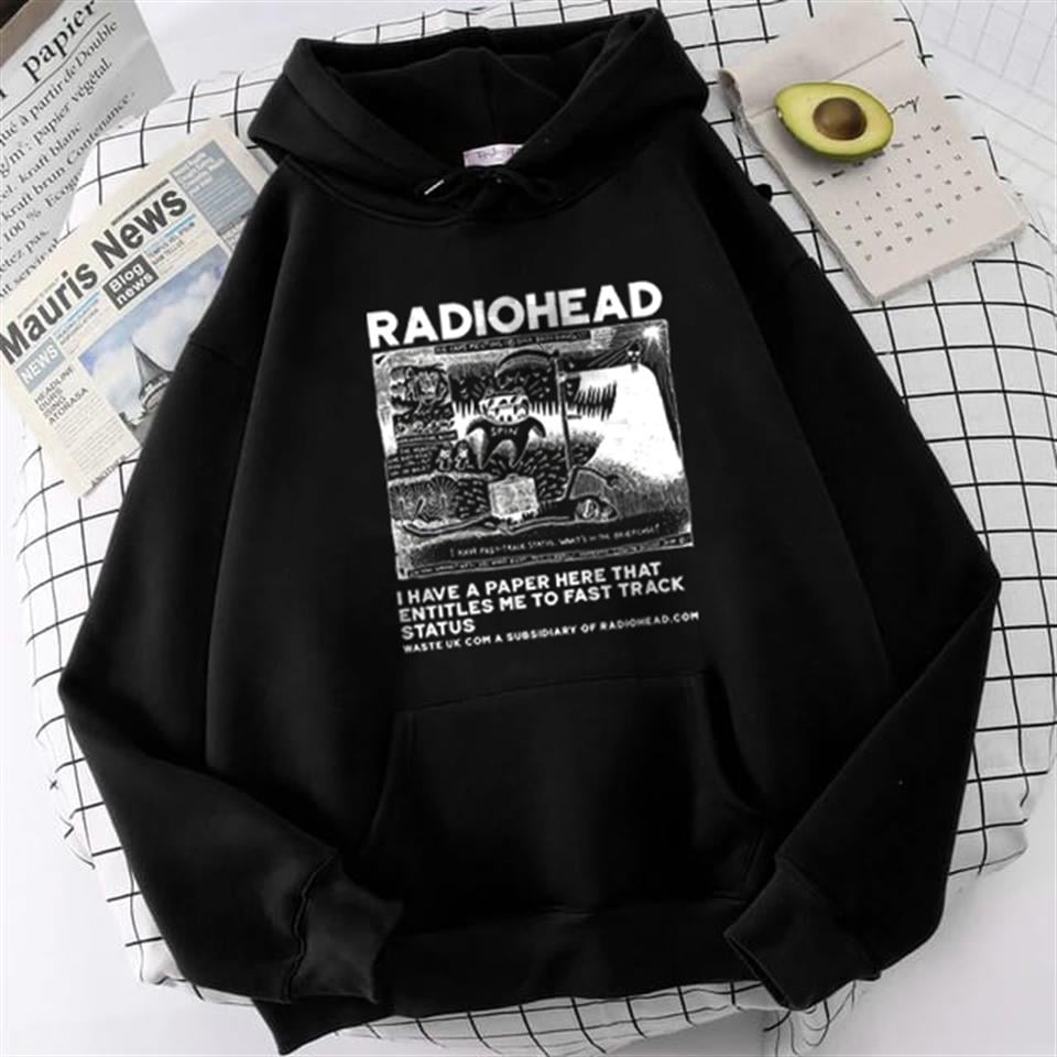 Radiohead Baskılı Siyah Unisex Oversize Kapüşonlu Sweatshirt