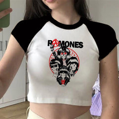 Ramones Logo & Artists Baskılı Reglan Kol Beyaz Crop