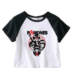 Ramones Logo & Artists Baskılı Reglan Kol Beyaz Crop