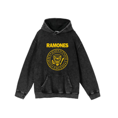 Yıkamalı Kumaş Rock Serisi Ramones Kapüşonlu Hoodie Sweatshirt