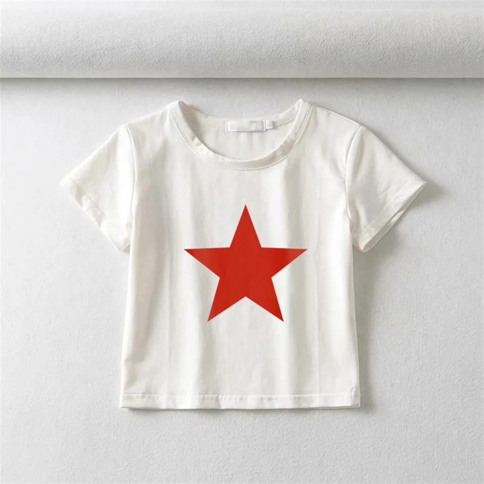 Red Star Baskılı Beyaz Crop