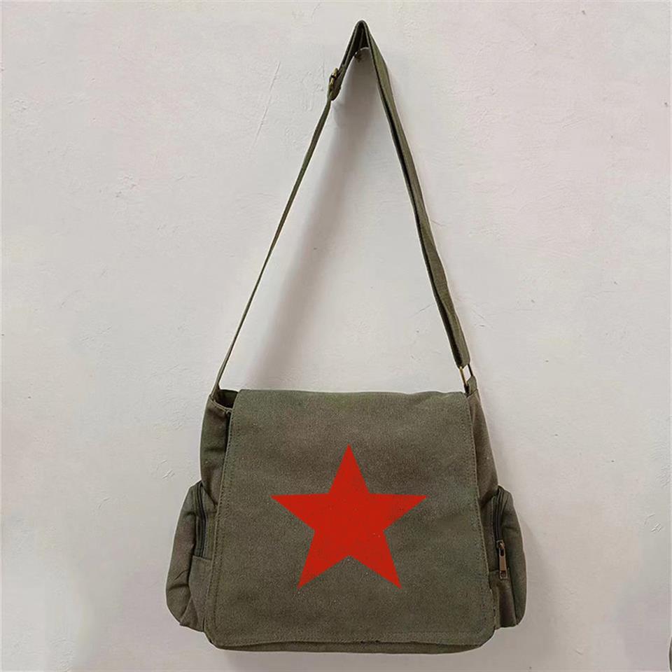 Red Star Baskılı Unisex Yeşil Postacı Çantası