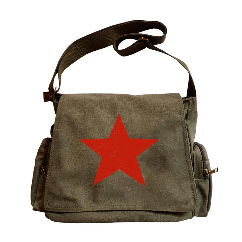 Red Star Baskılı Unisex Yeşil Postacı Çantası