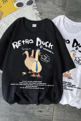 Retro Duck Baskılı Unisex Oversize T-shirt