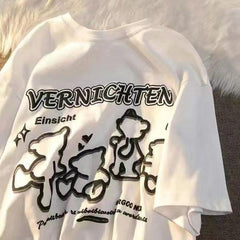 Retro Vernichten Baskılı Beyaz Unisex Oversize T-shirt