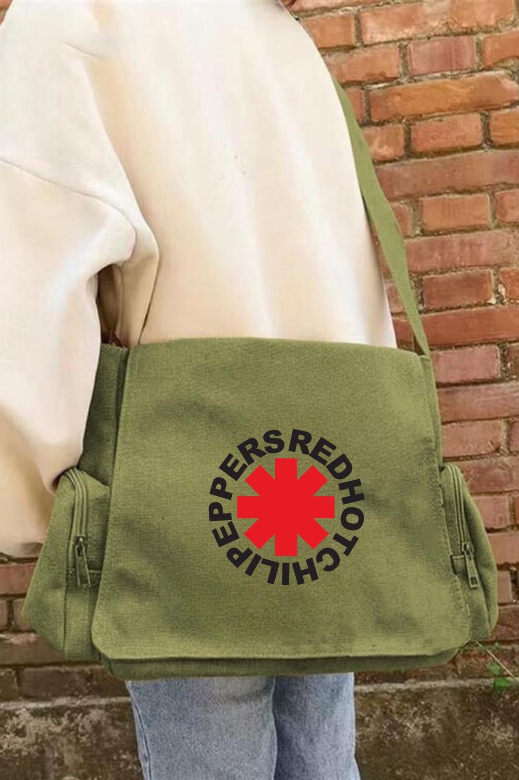 RHCP Baskılı Unisex Yeşil Postacı Çantası