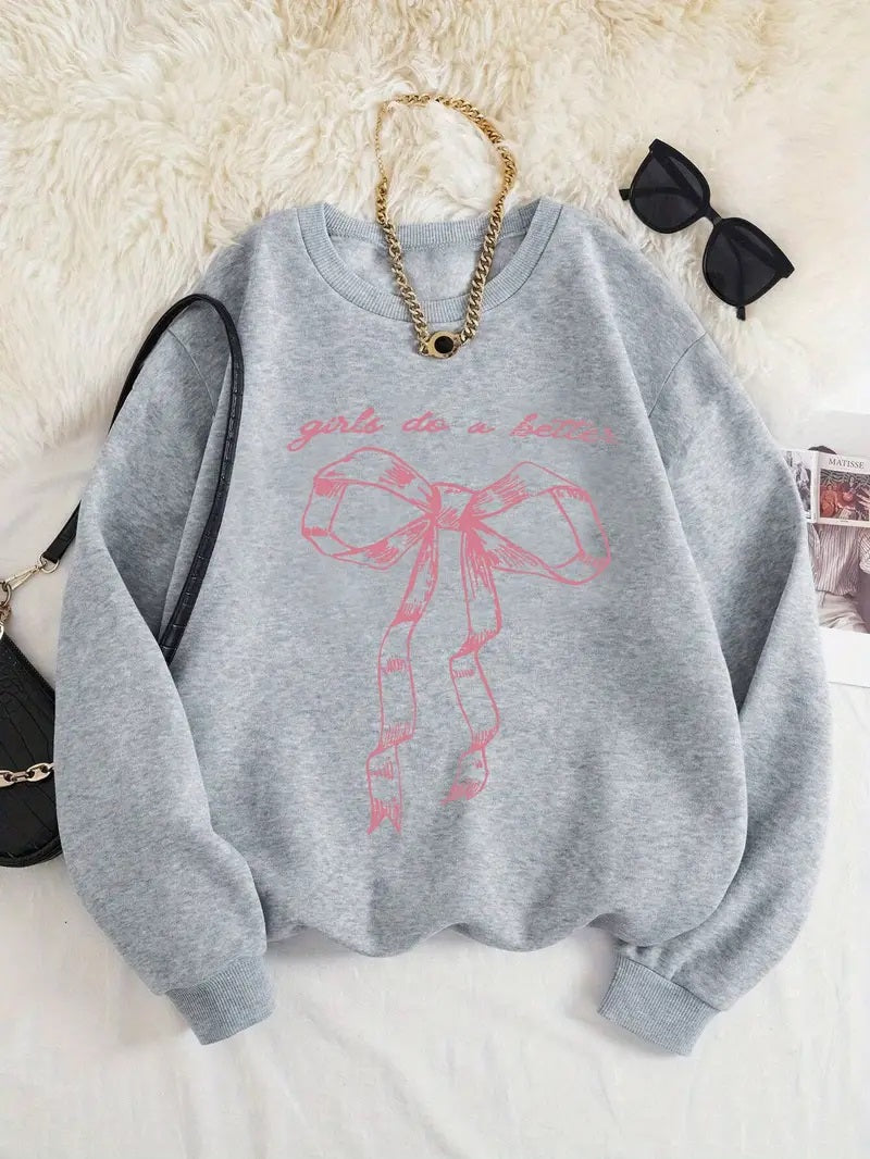 Ribbon Baskılı Unisex Oversize Bisiklet Yaka Sweatshirt