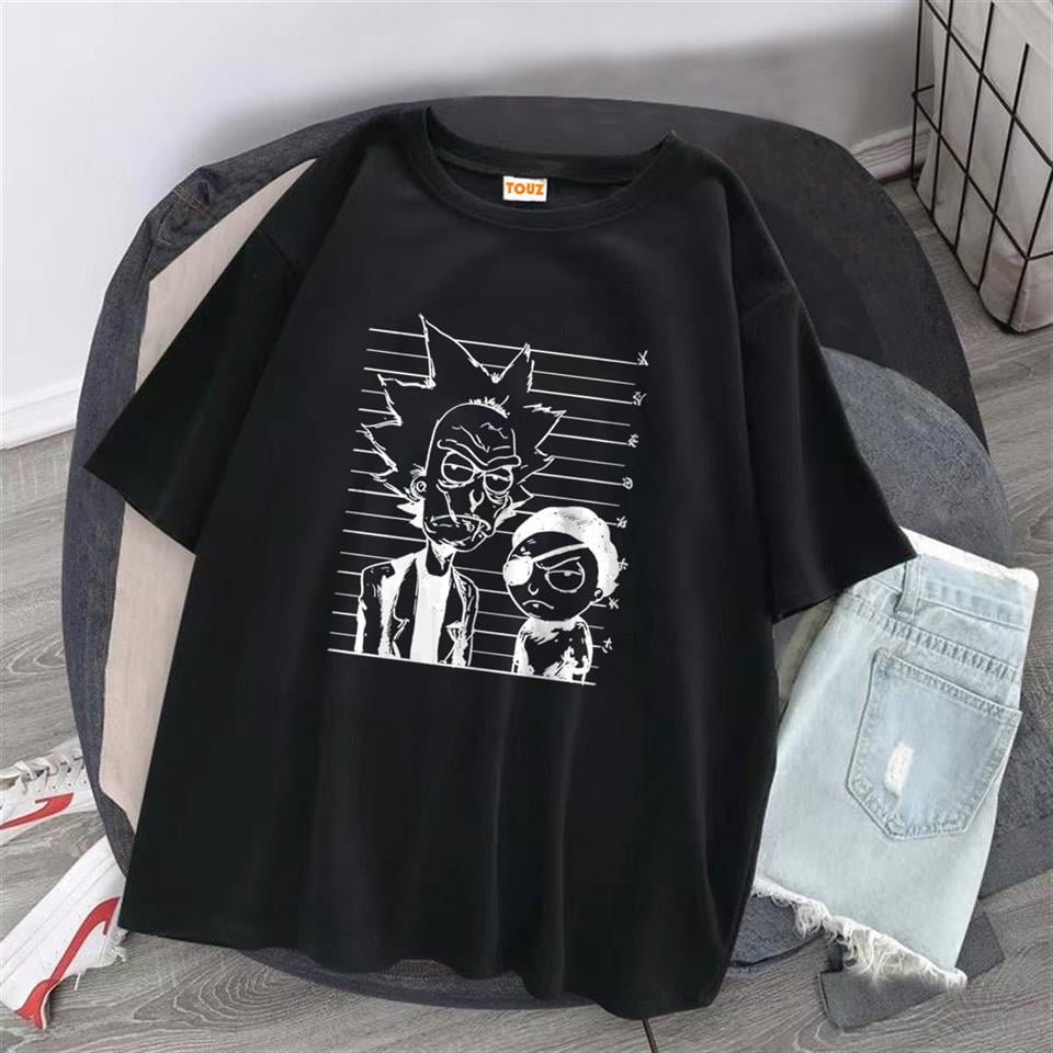 R&M Baskılı Siyah Unisex Oversize T-shirt