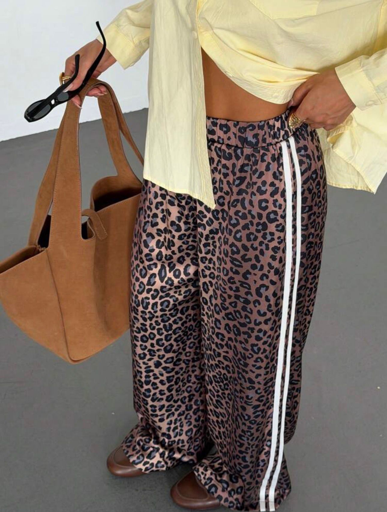 Leopar Detail Çift Çizgili Y2K Style Pantolon Eşofman