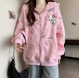 Hello Kitty Detaylı Fermuarlı Kapüşonlu Hırka