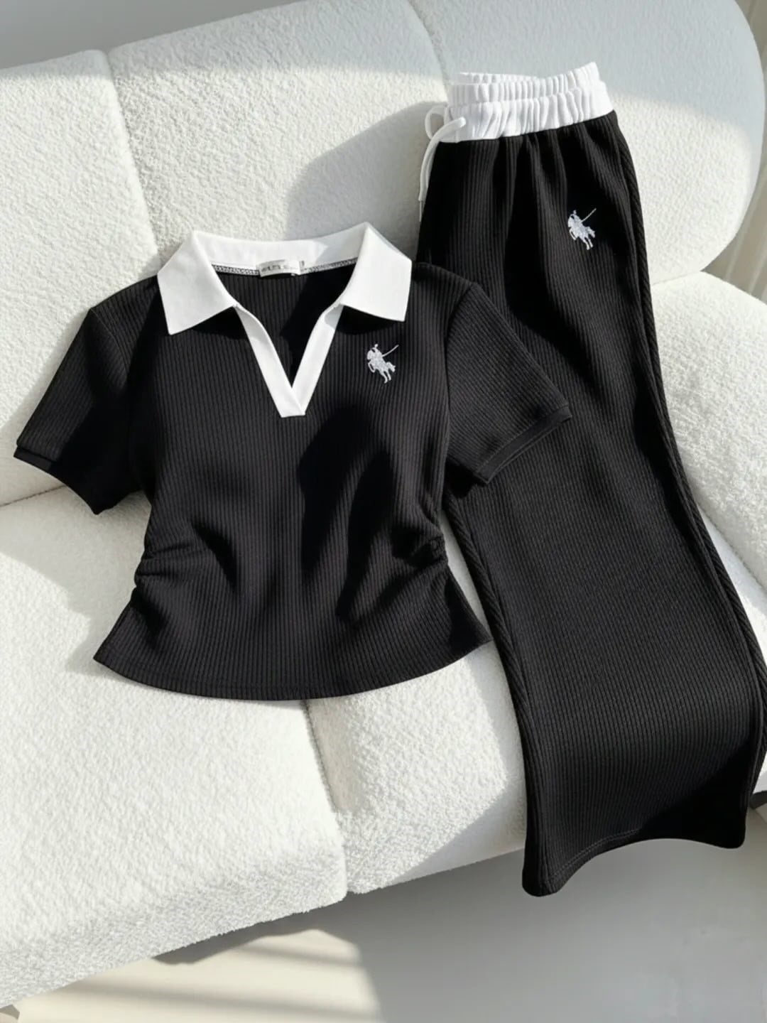 Polo Yaka Fitilli Likralı Premium Eşofman Takımı
