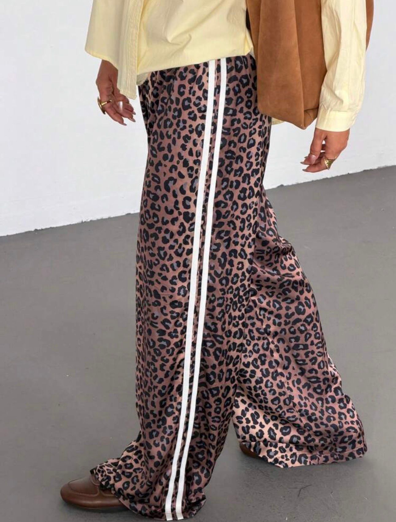 Leopar Detail Çift Çizgili Y2K Style Pantolon Eşofman
