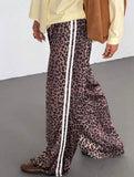 Leopar Detail Çift Çizgili Y2K Style Pantolon Eşofman