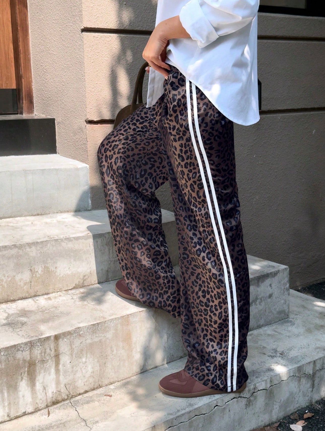 Leopar Detail Çift Çizgili Y2K Style Pantolon Eşofman