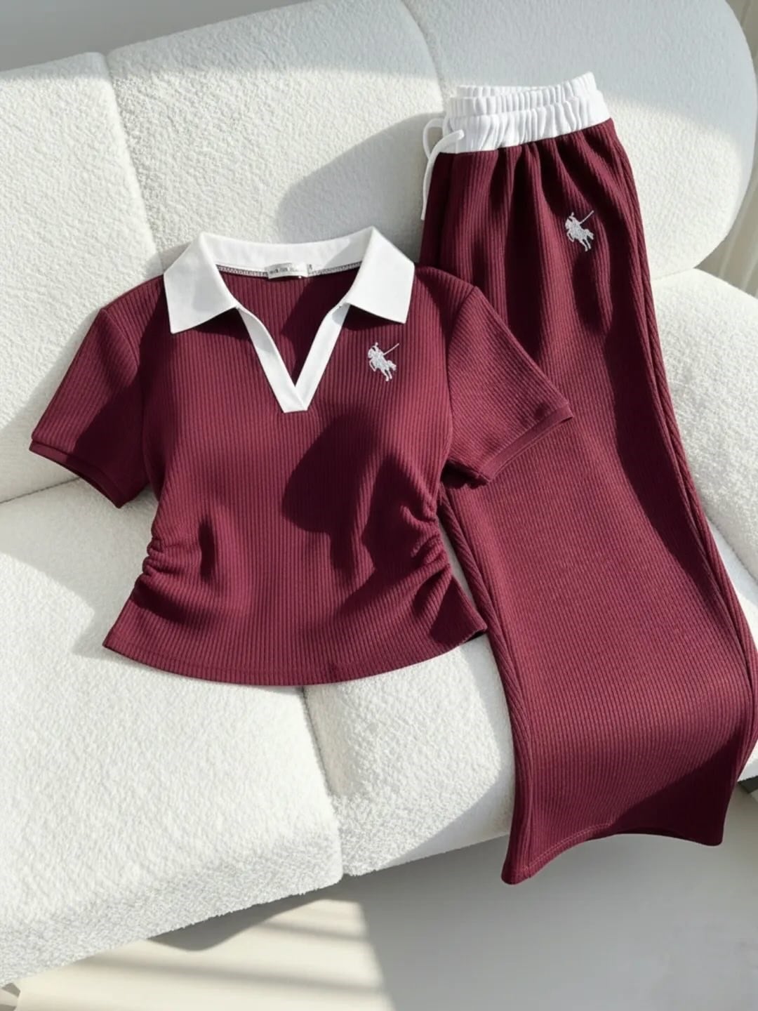 Polo Yaka Fitilli Likralı Premium Eşofman Takımı