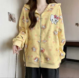 Hello Kitty Detaylı Fermuarlı Kapüşonlu Hırka