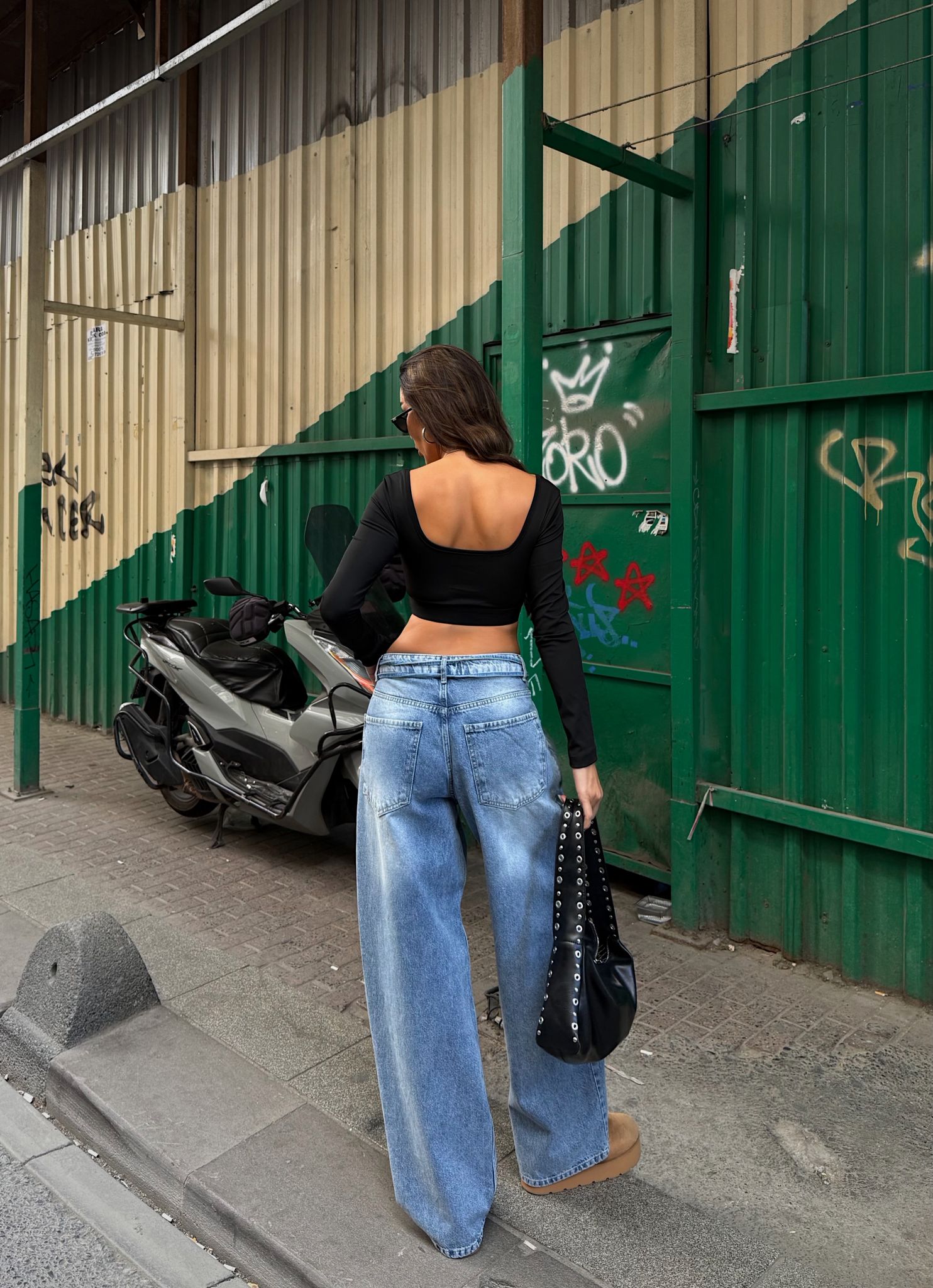 Bağcıklı Bel Geniş Paça Bol Kot Pantolon