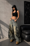 Yıkamalı Tint Dragon Detail Baggy Unisex Jean