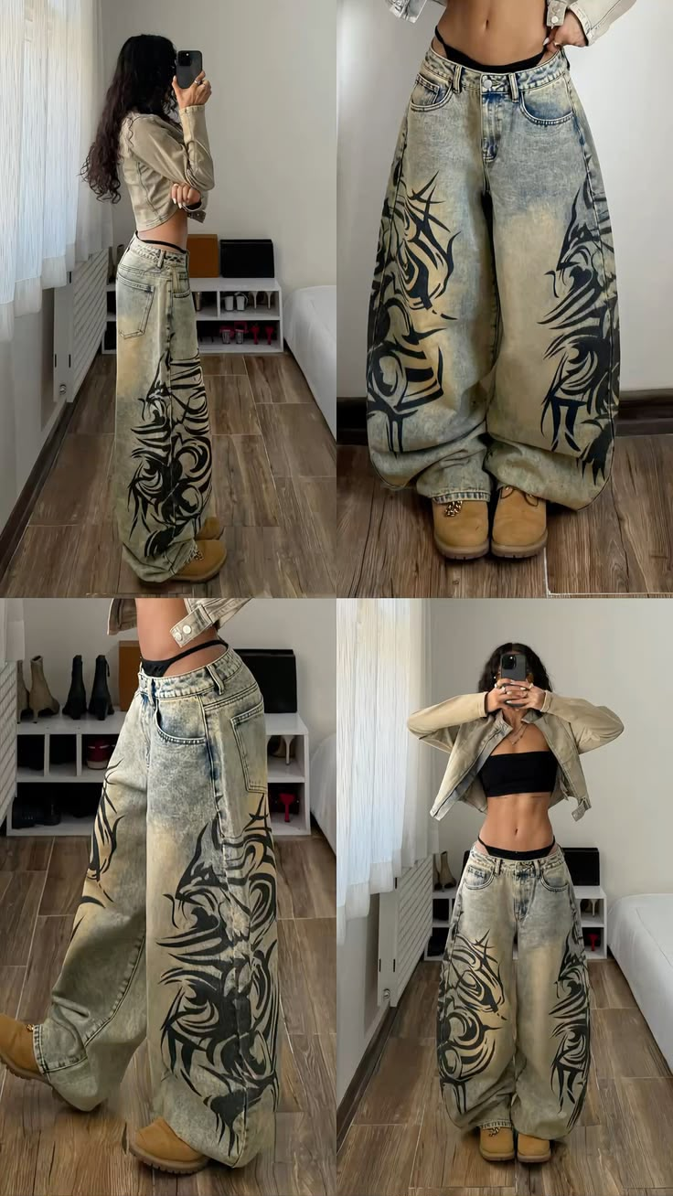 Yıkamalı Tint Dragon Detail Baggy Unisex Jean