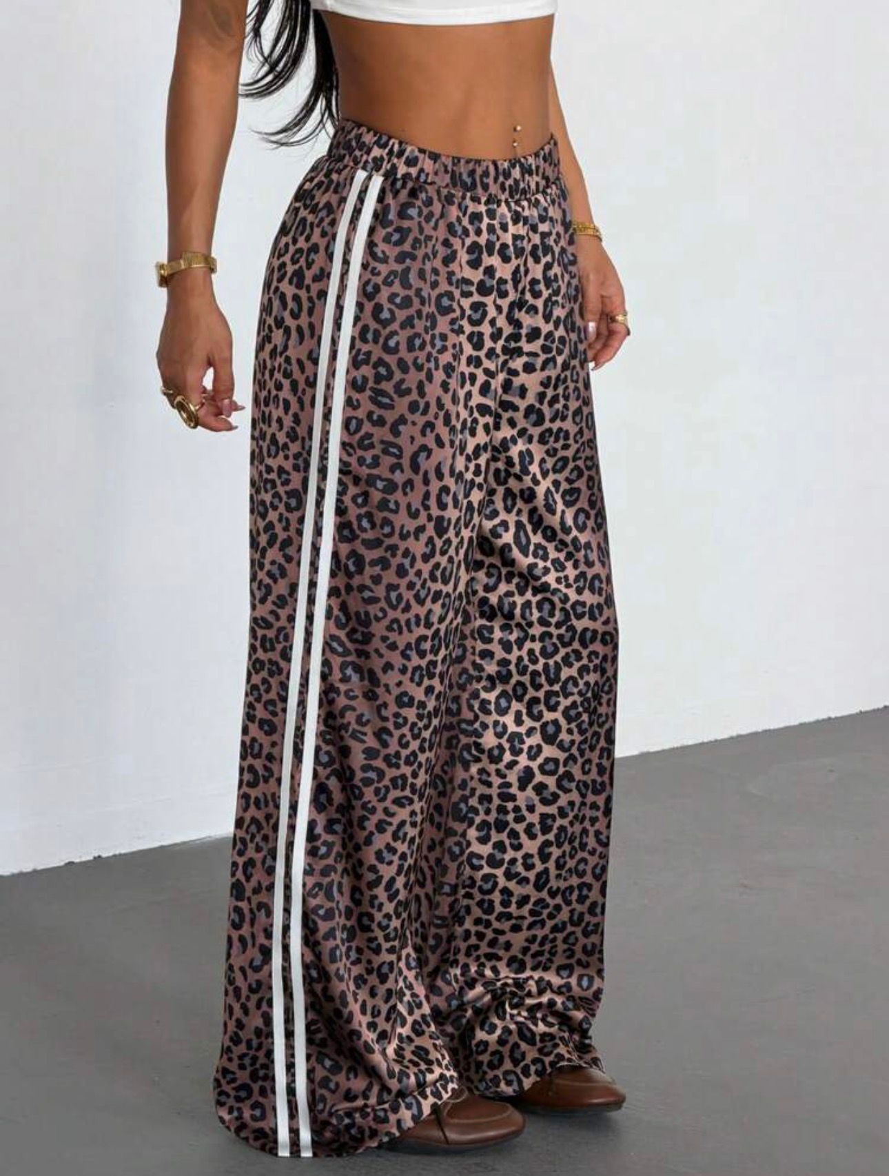 Leopar Detail Çift Çizgili Y2K Style Pantolon Eşofman