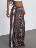 Leopar Detail Çift Çizgili Y2K Style Pantolon Eşofman