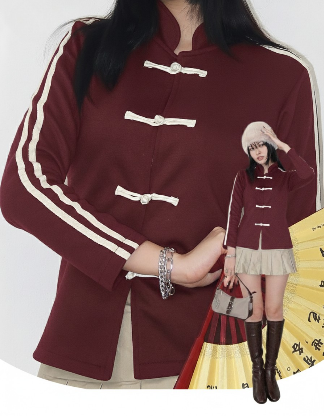 China Çift Çizgili Oversize Unisex Ceket