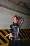 Uzun Kollu Spider Çıtçıtlı Crop Bluz