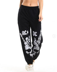 Rock Serisi AC/DC Baskılı Oversize Unisex Siyah Eşofman Altı