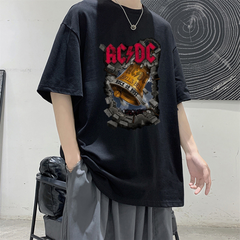 Rock Serisi AC/DC Baskılı Siyah Unisex Oversize T-shirt