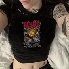 Rock Serisi AC/DC Logo Baskılı Siyah Crop