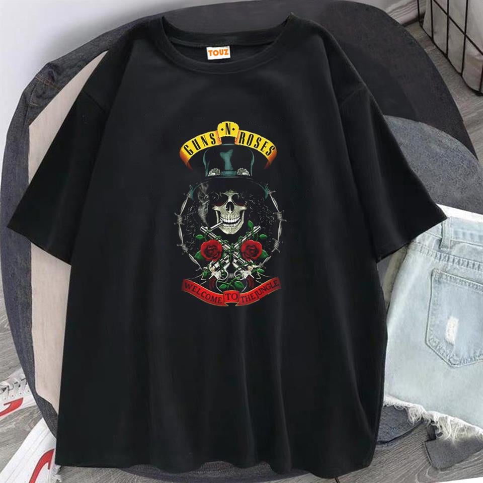 Rock Serisi Guns N' Roses Skull Siyah Unisex Oversize T-shirt