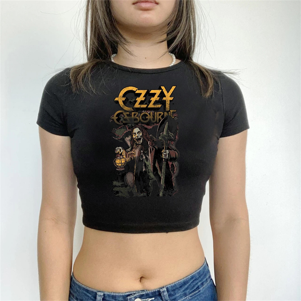 Rock Serisi Hard Rock Slayer Baskılı Siyah Crop