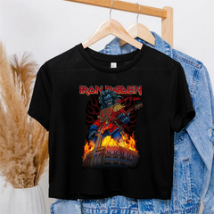 Rock Serisi Iron Maiden Baskılı Siyah Crop