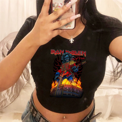 Rock Serisi Iron Maiden Baskılı Siyah Crop