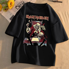 Rock Serisi Iron Maiden Logo Baskılı Siyah Unisex Oversize T-shirt