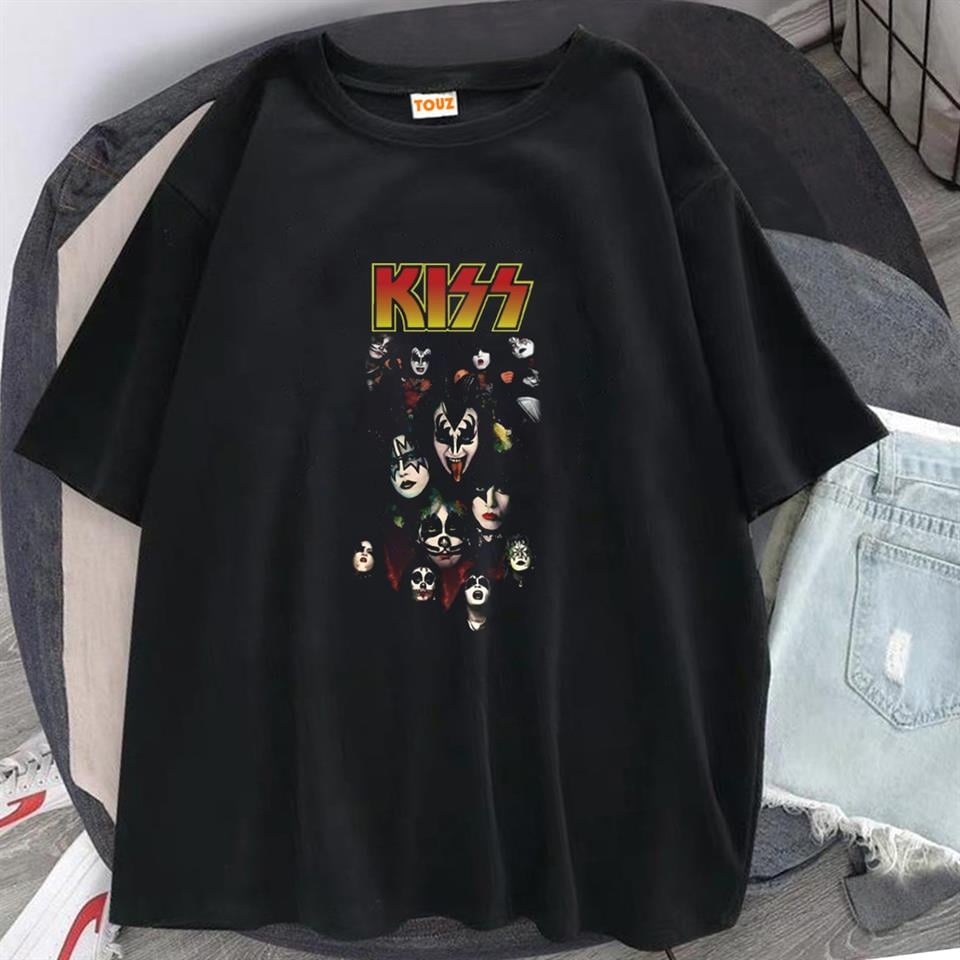 Rock Serisi Kiss Rock Band Siyah Unisex Oversize T-shirt