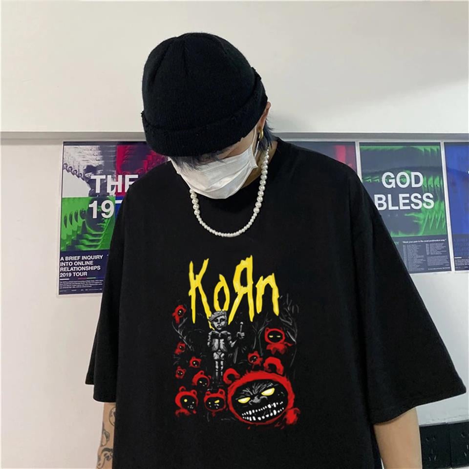 Rock Serisi Korn Poster Siyah Unisex Oversize T-shirt