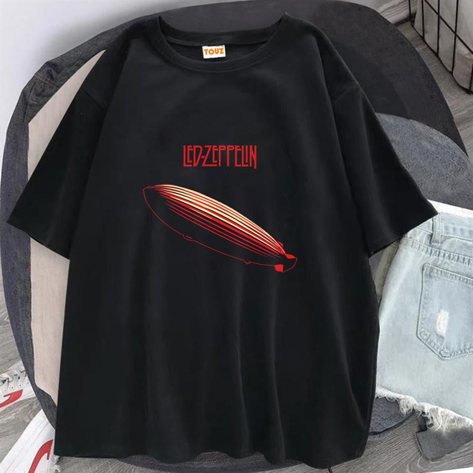 Rock Serisi Led Zeppelin Logo Siyah Unisex Oversize T-shirt