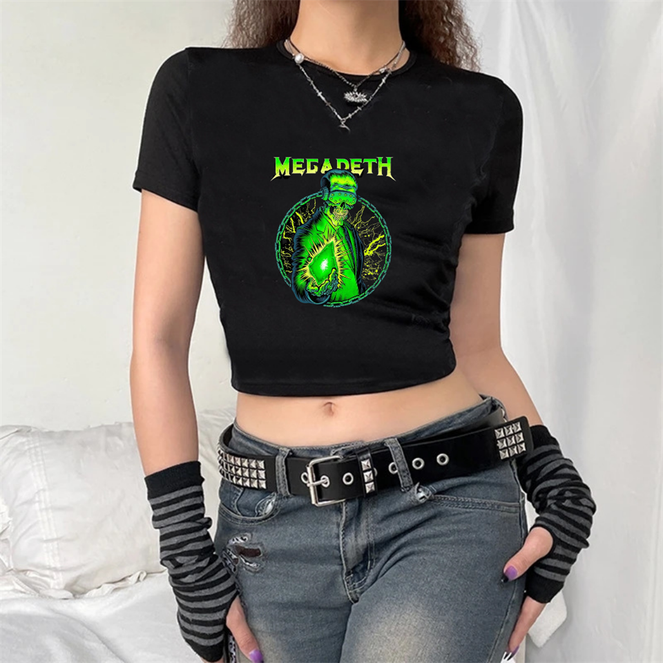 Rock Serisi Megadeth Baskılı Siyah Crop