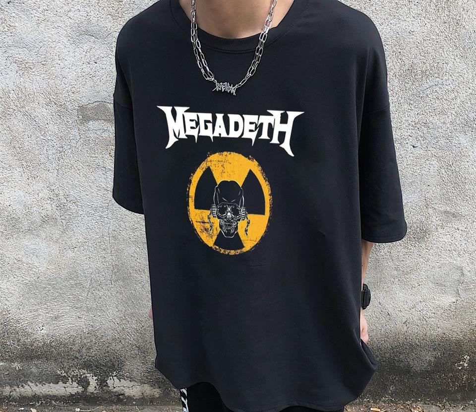 Rock Serisi Megadeth Danger Skull Siyah Unisex Oversize T-shirt