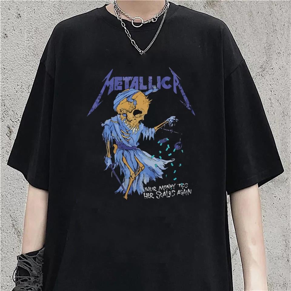 Rock Serisi Metallica Skull Money Siyah Unisex Oversize T-shirt