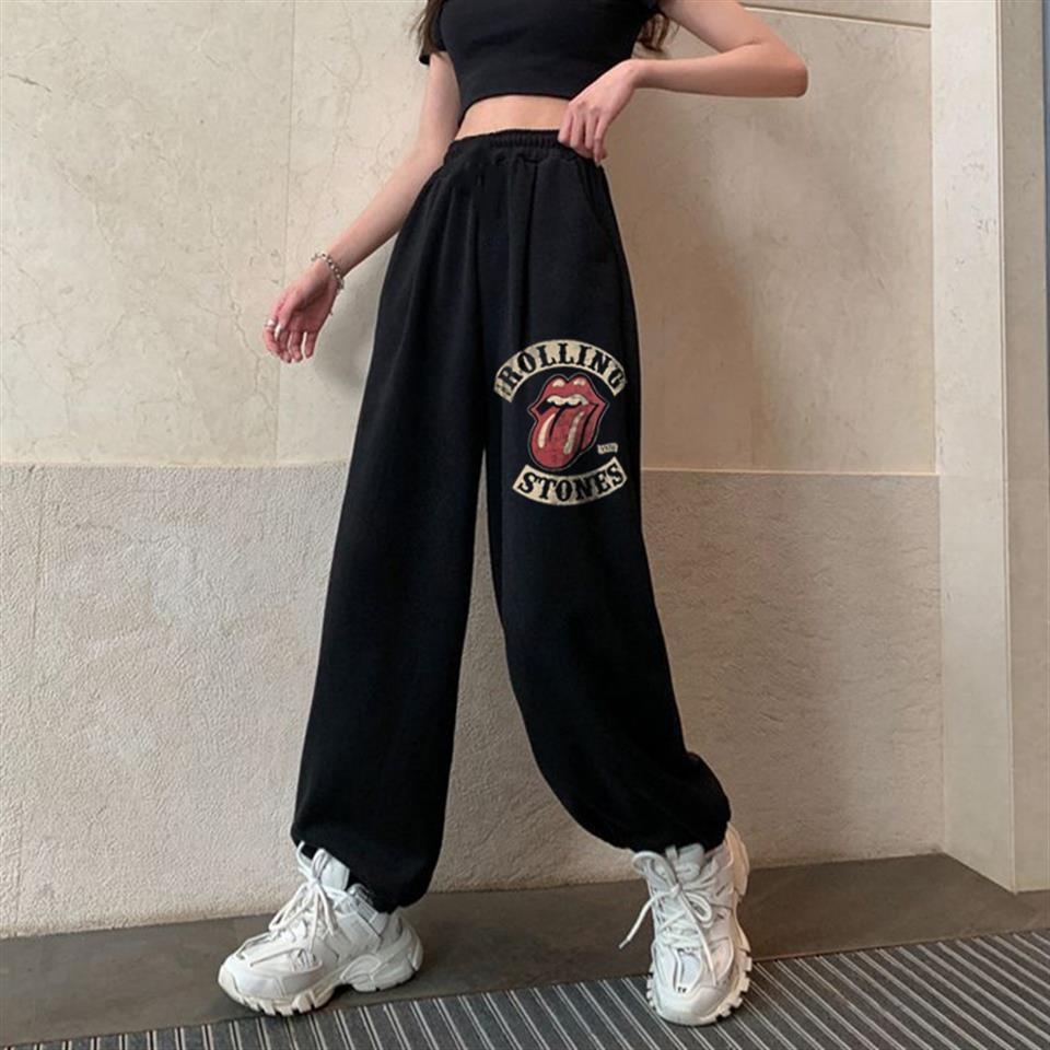 Rock Serisi Rolling Stones Vintage Baskılı Oversize Unisex Siyah Eşofman Altı