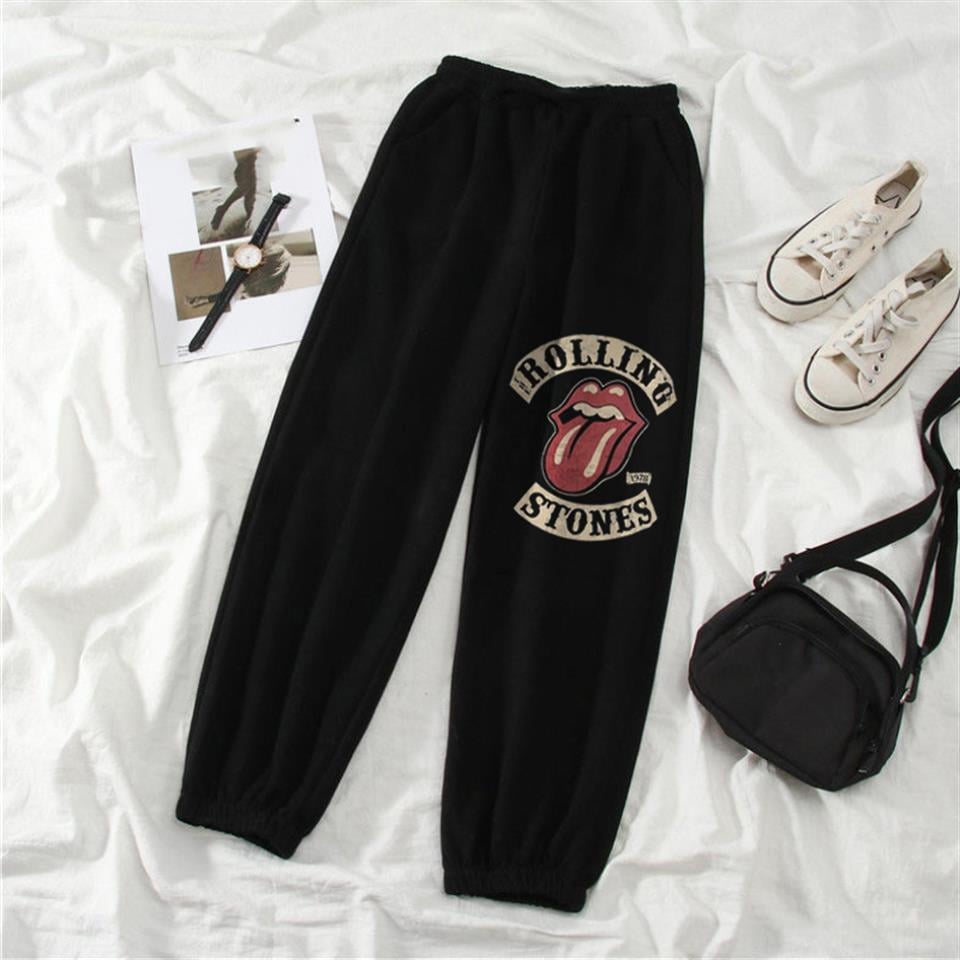 Rock Serisi Rolling Stones Vintage Baskılı Oversize Unisex Siyah Eşofman Altı