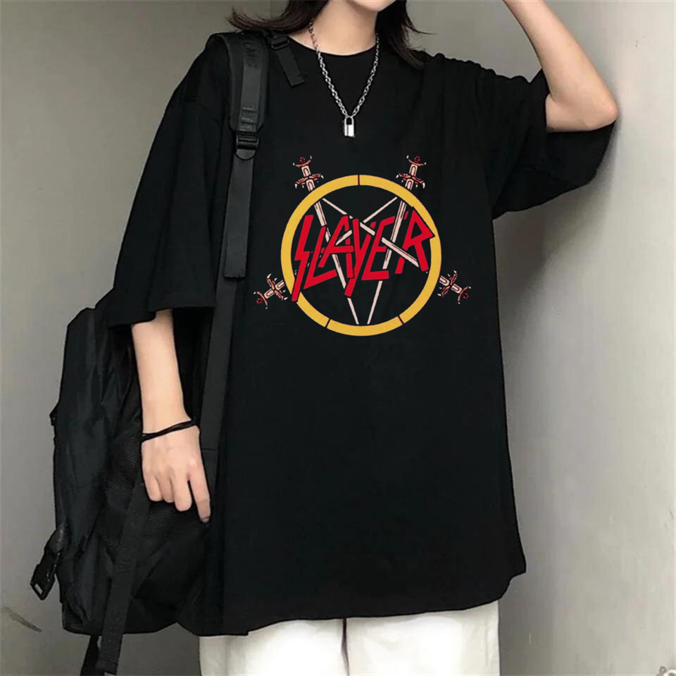 Rock Serisi Slayer Baskılı Siyah Unisex Oversize T-shirt