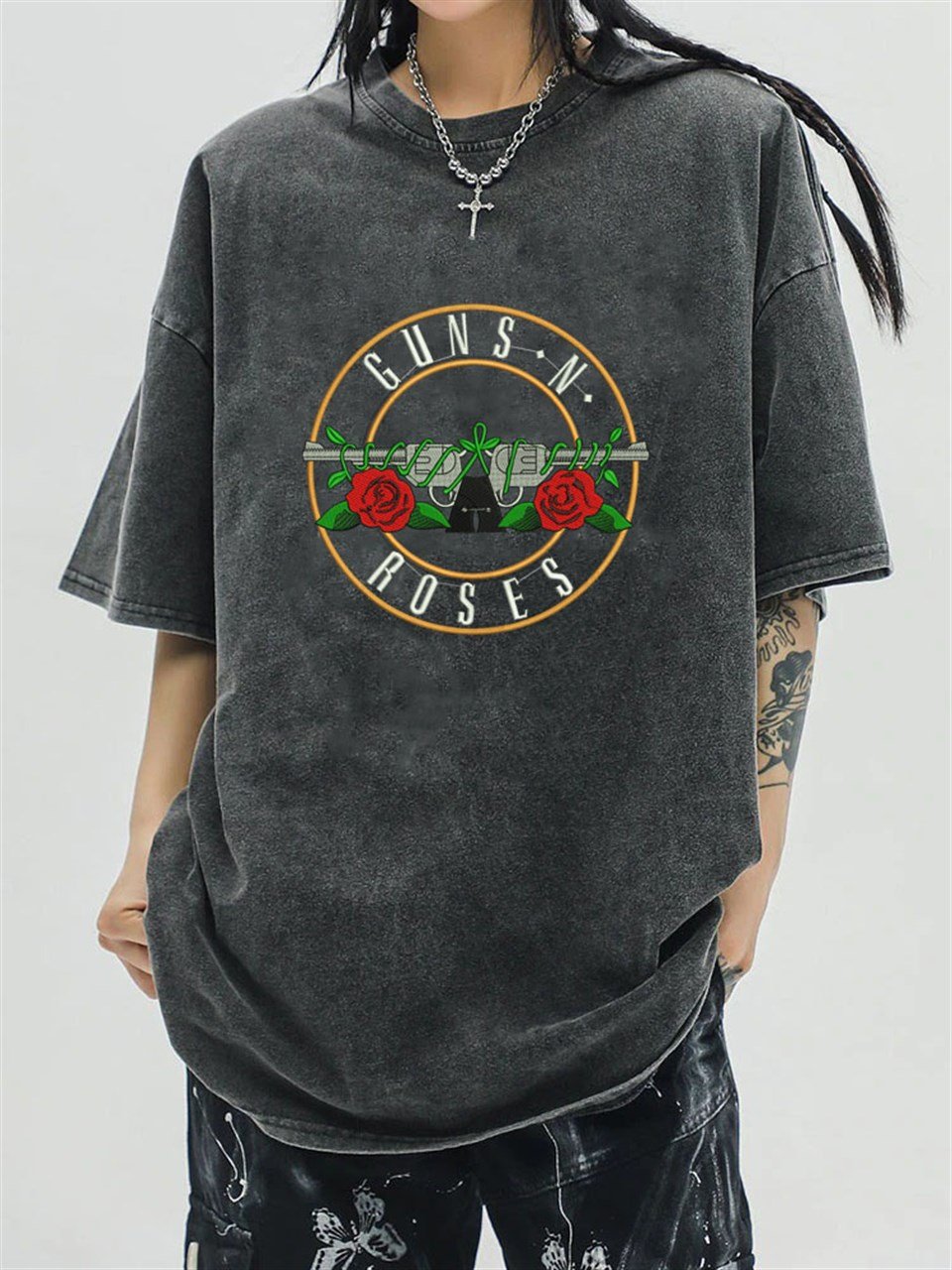 Rock Serisi Yıkamalı Guns N' Roses Unisex Eskitme T-shirt