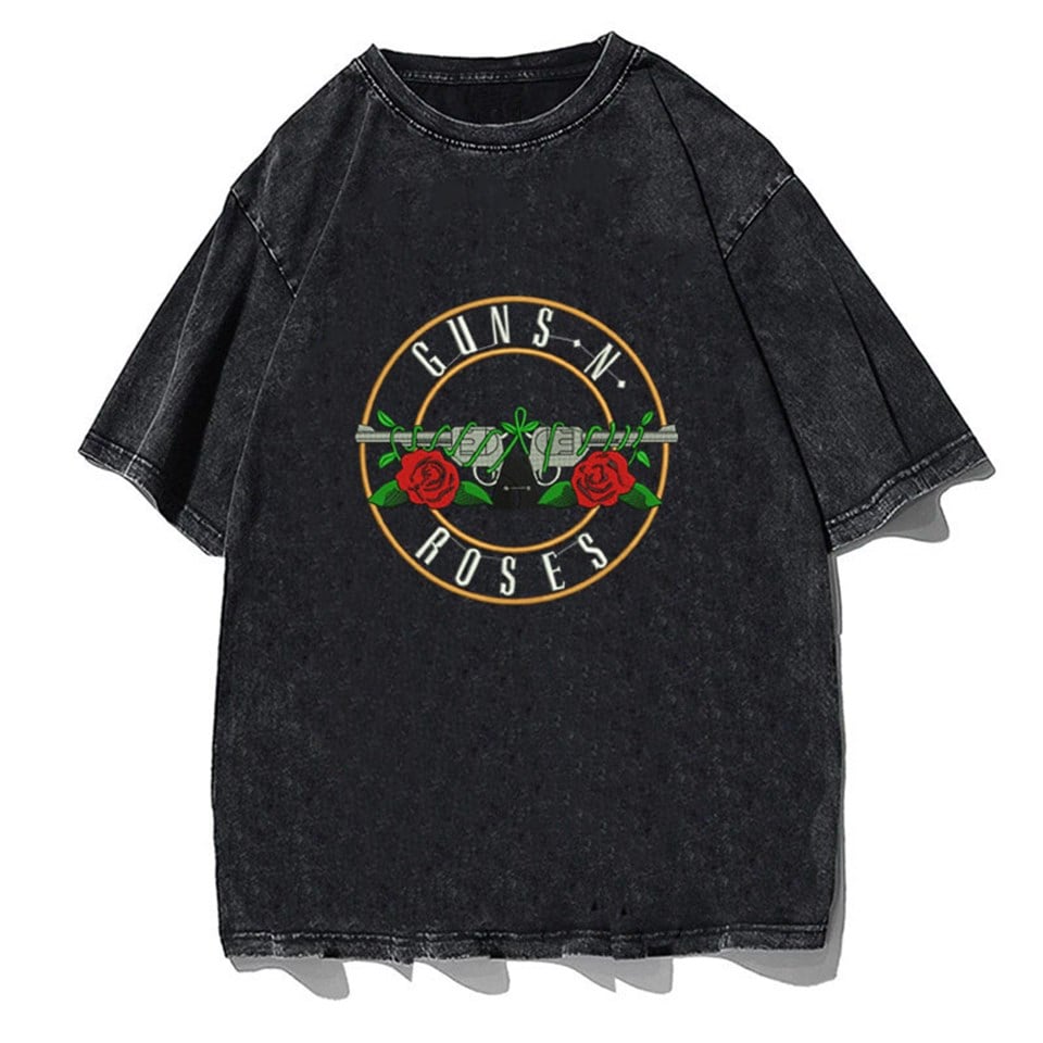 Rock Serisi Yıkamalı Guns N' Roses Unisex Eskitme T-shirt