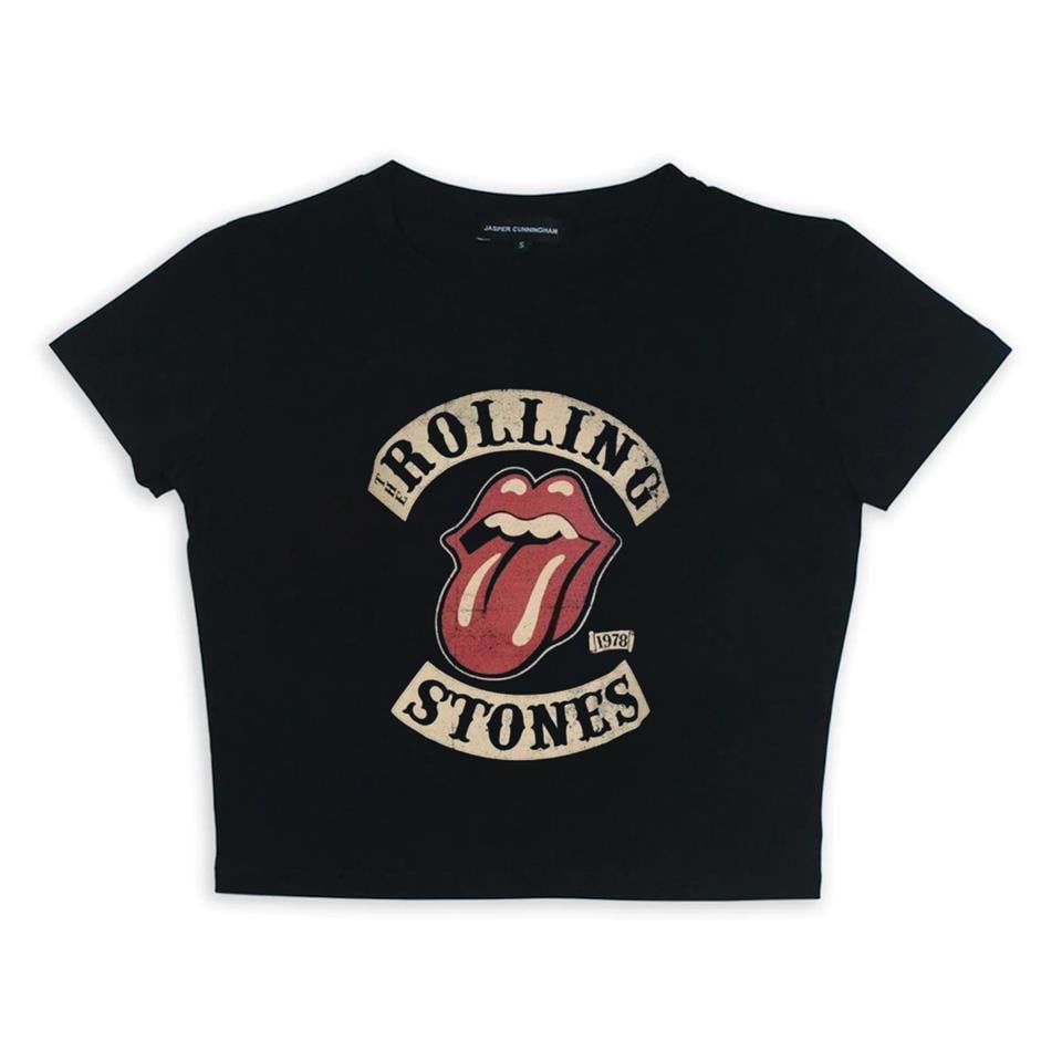 Rolling Stones Baskılı Siyah Crop