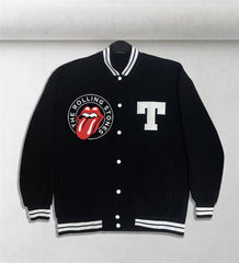 Rolling Stones Baskılı Unisex Oversize Siyah Kolej Ceket